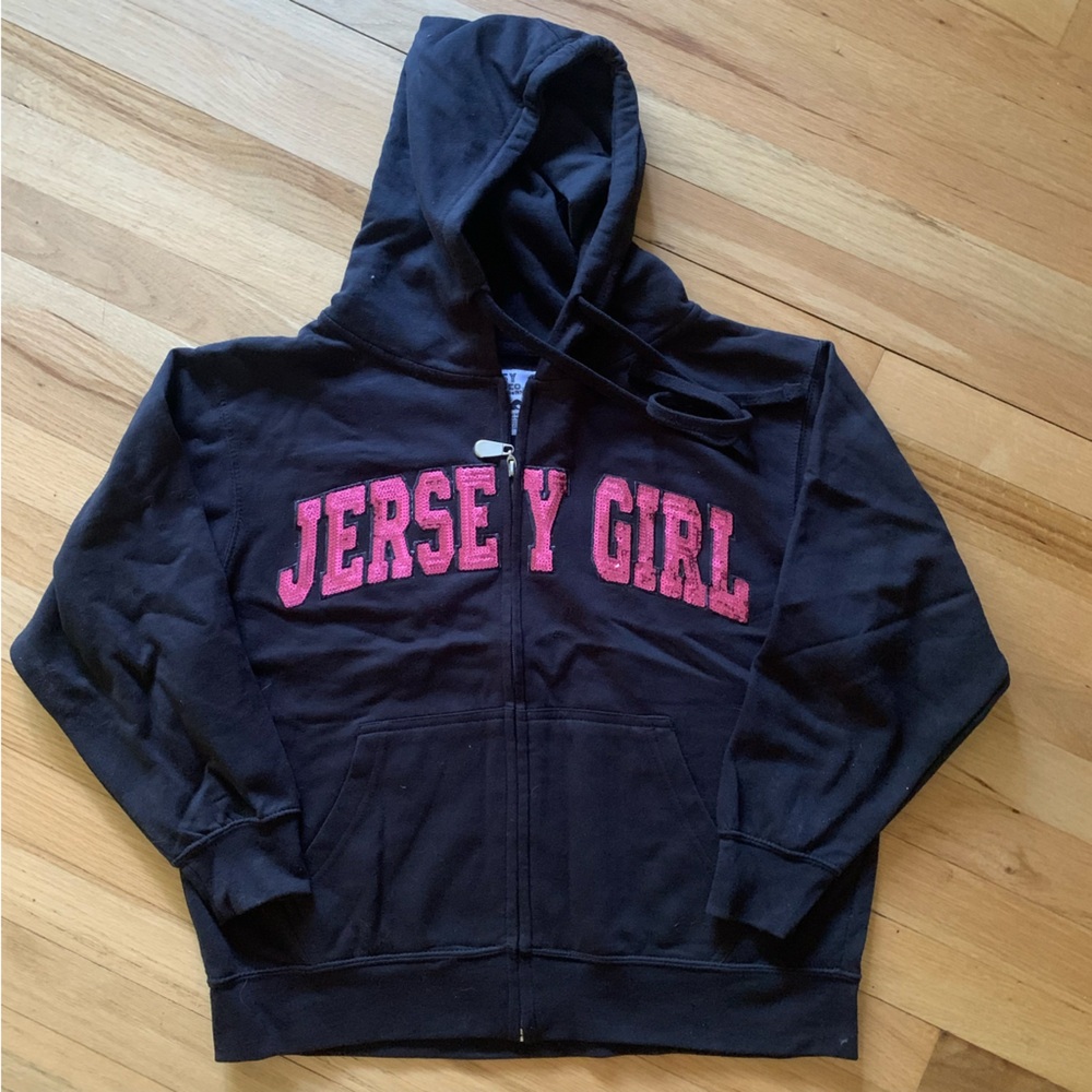 Jersey Girl Zip Up Hoody w/ Sequined Letters Med/Large (READ DESCRIPTION)